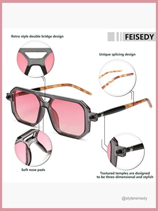 Vintage Square 70s Aviator Sunglasses Retro Frame UV400 Protection main image 7